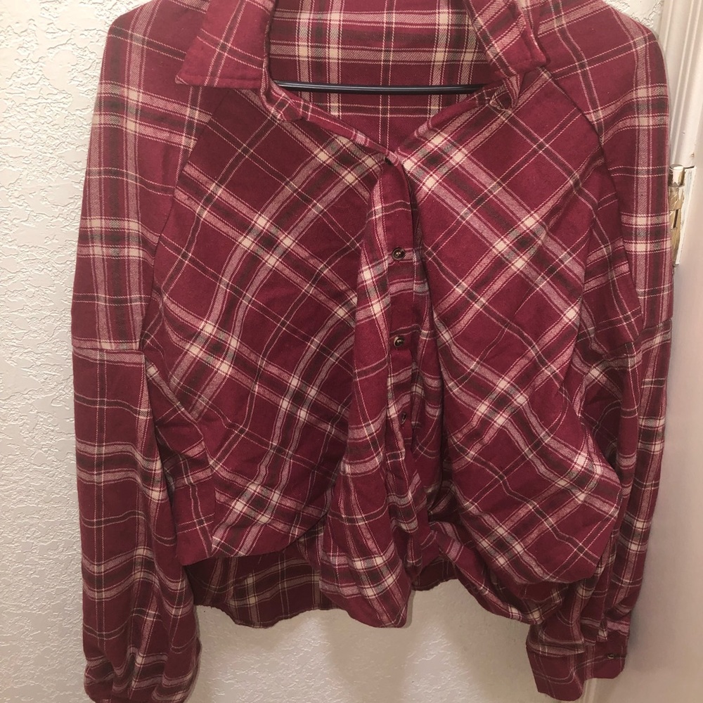 Twist Not Crop Long Sleeve Shein Flannel Shirt